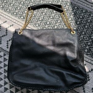 Michael Kors Black Leather Shoulder Bag with Gold Chain Straps